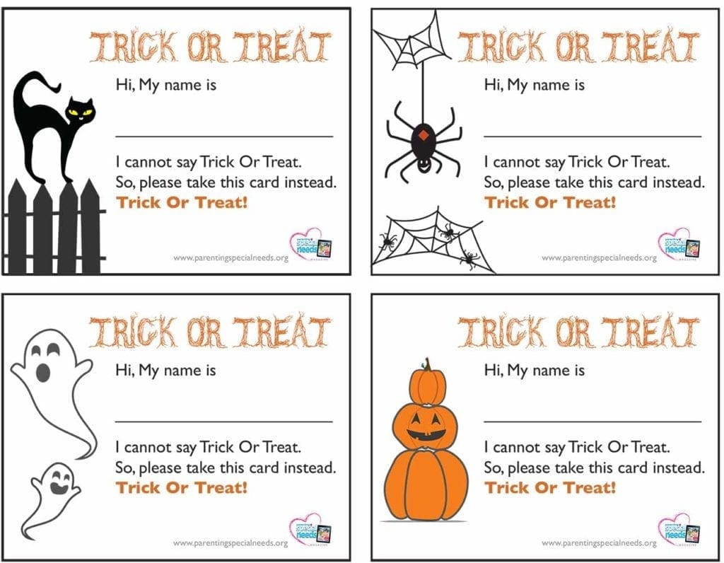 Psn Trick Or Treat Cards Parenting Special Needs Magazine