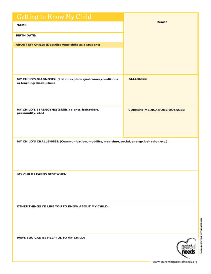 PSN Getting to Know My Child for Teachers - Parenting Special Needs ...